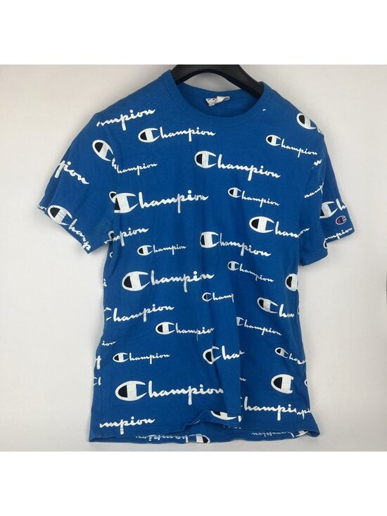 Champion Other - Champion Spellout All Over Print Tee Shirt Vintage Men's Medium Blue Cotton